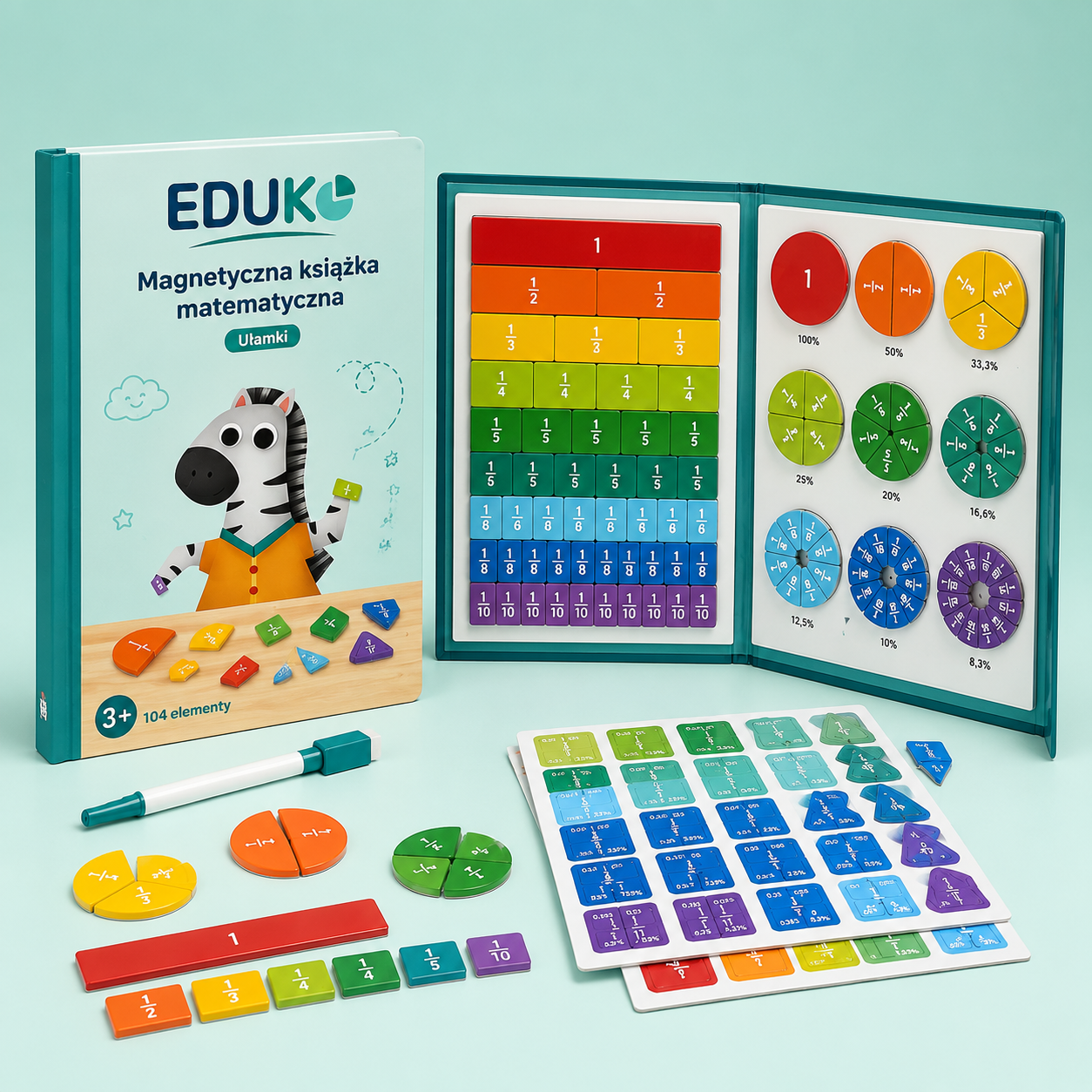 Eduko – Magnetyczna Książka Matematyczna Montessori do nauki ułamków